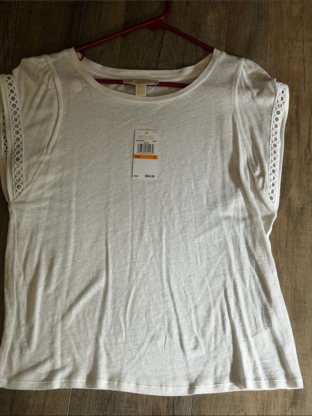 Michael Kors White Eyelet Sleeve Cotton Tee
